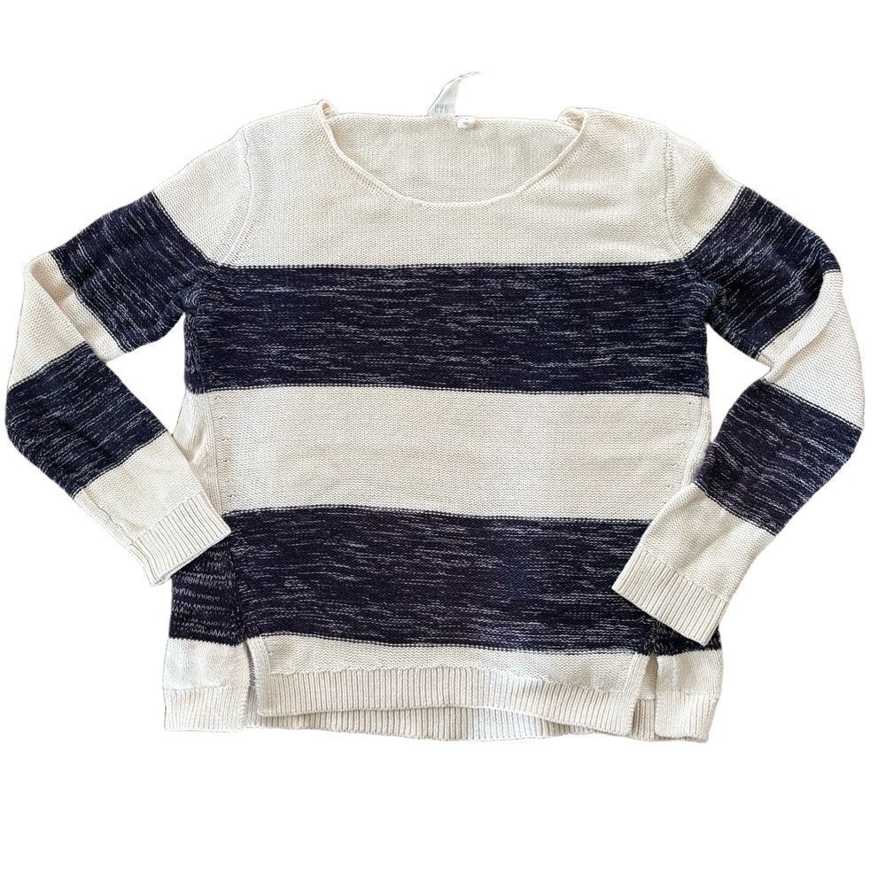 GAP Sweater Womens Size Small Blue Pullover Striped Long Sleeve Minimalist Cozy